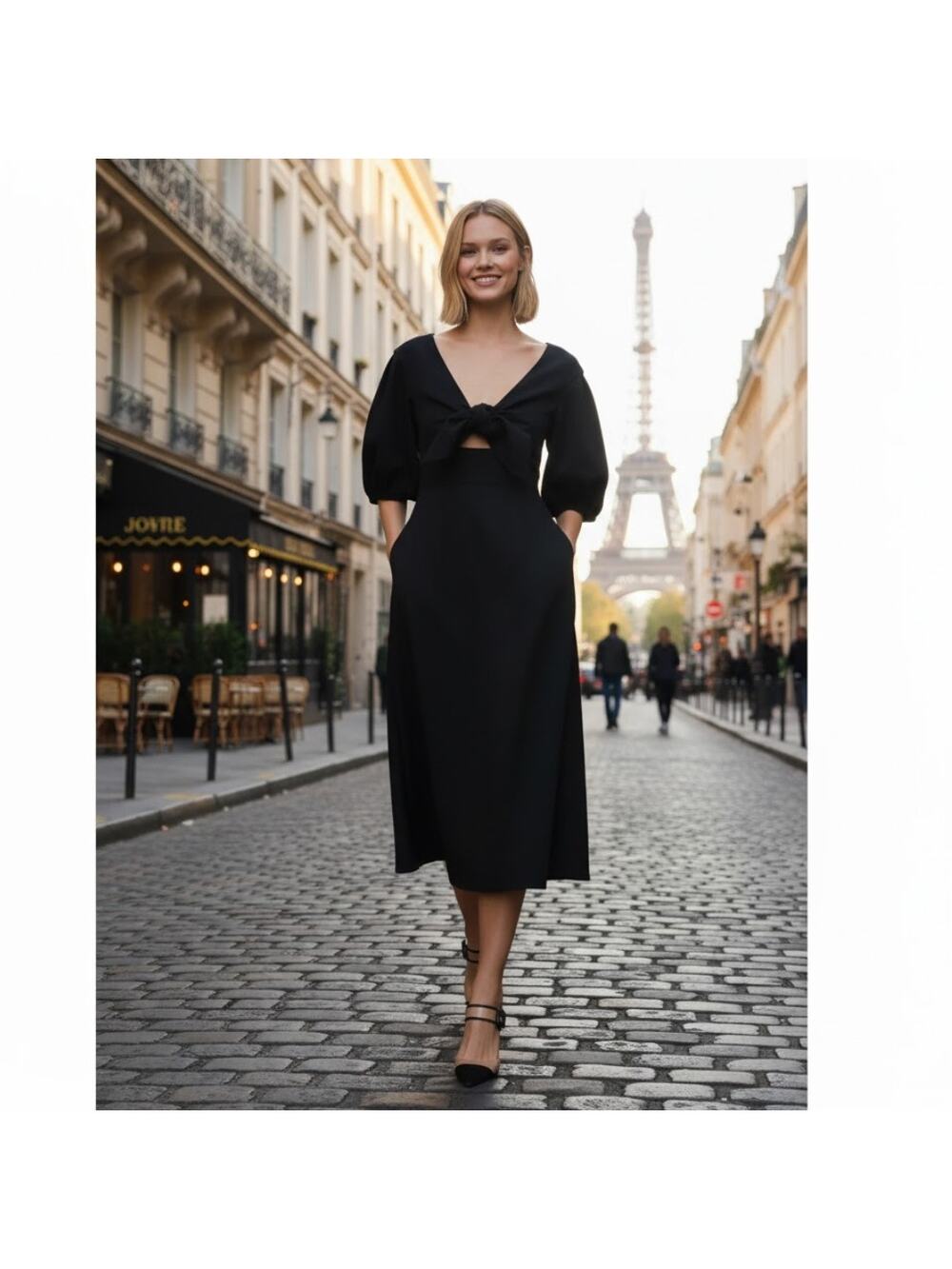 EDIT Tie Front Midi Dress XS Black NEW